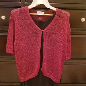BICE woman short sleeve cardigan, rich burgandy